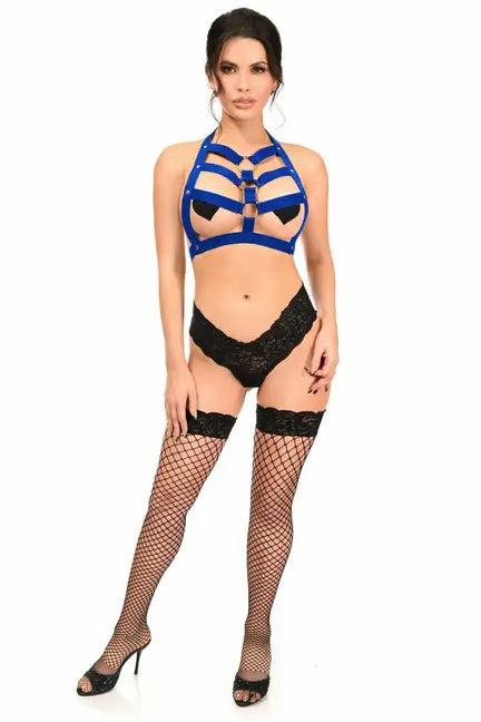 Royal Blue Stretchy Body Harness with Gold Hardware Daisy Corsets
