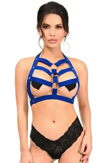 Royal Blue Stretchy Body Harness with Gold Hardware Daisy Corsets