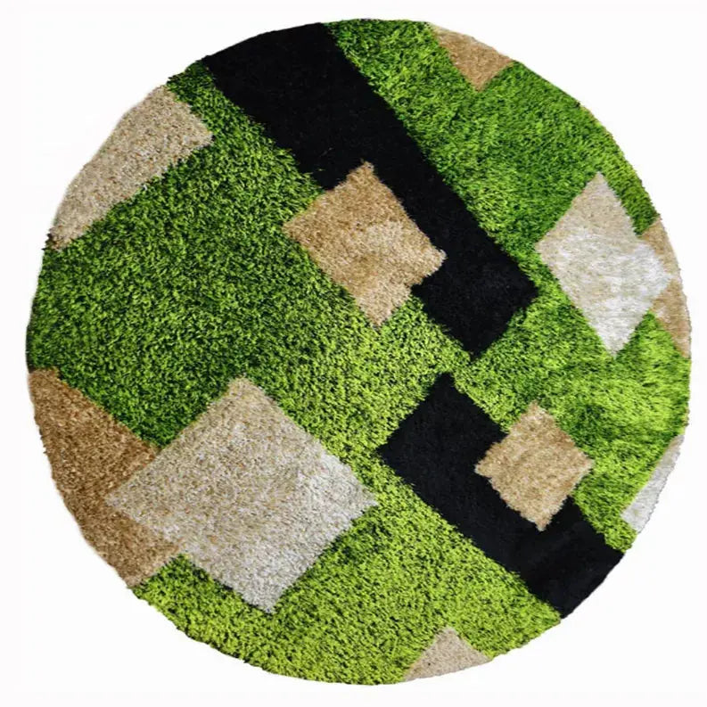 Rugsotic Carpets Hand Tufted Shag Polyester Round Area Rug Geometric Get My Rugs LLC