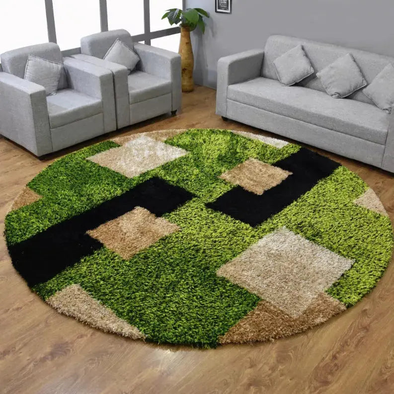 Rugsotic Carpets Hand Tufted Shag Polyester Round Area Rug Geometric Get My Rugs LLC