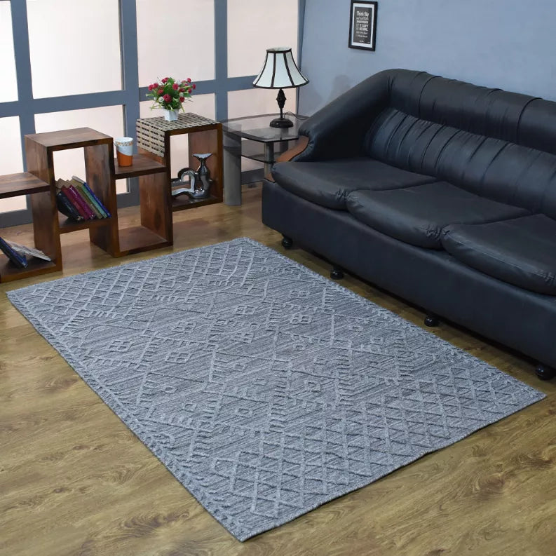 Rugsotic Carpets Hand Woven Overtufted Kilim Polypropylene 5'x8' Area Rug Geometric Dark Gray Get My Rugs LLC