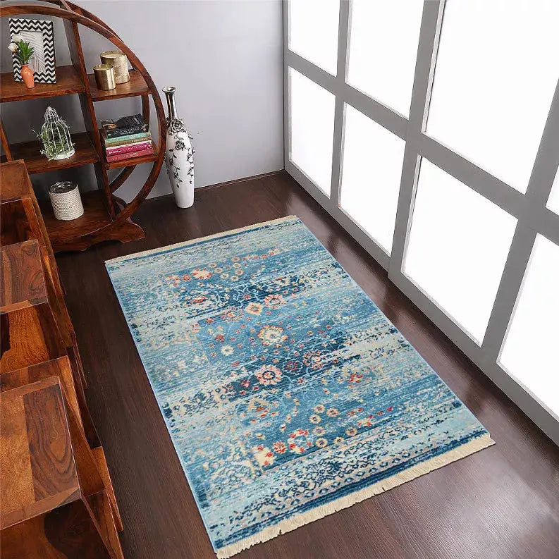 Rugsotic Carpets Machine Woven Crossweave Polyester Blue Area Rug Oriental Get My Rugs LLC