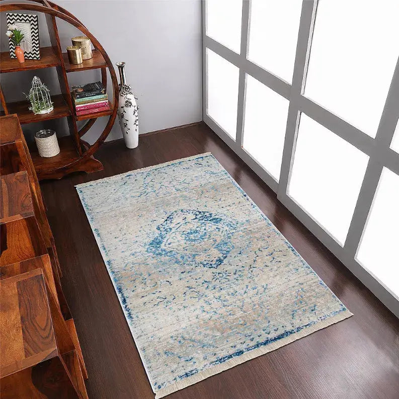 Rugsotic Carpets Machine Woven Crossweave Polyester Blue Area Rug Oriental Get My Rugs LLC