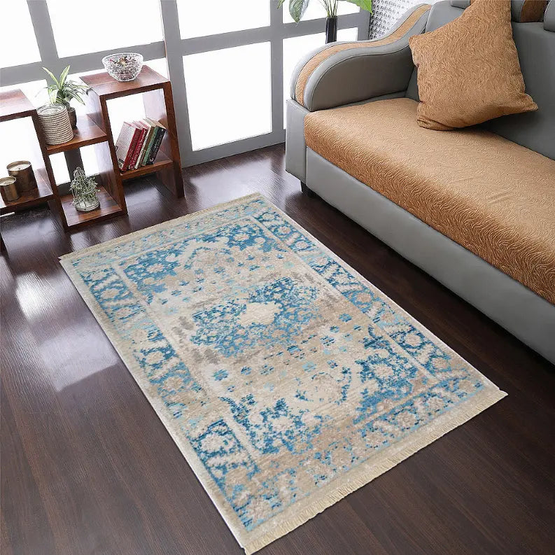 Rugsotic Carpets Machine Woven Crossweave Polyester Blue Area Rug Oriental Get My Rugs LLC