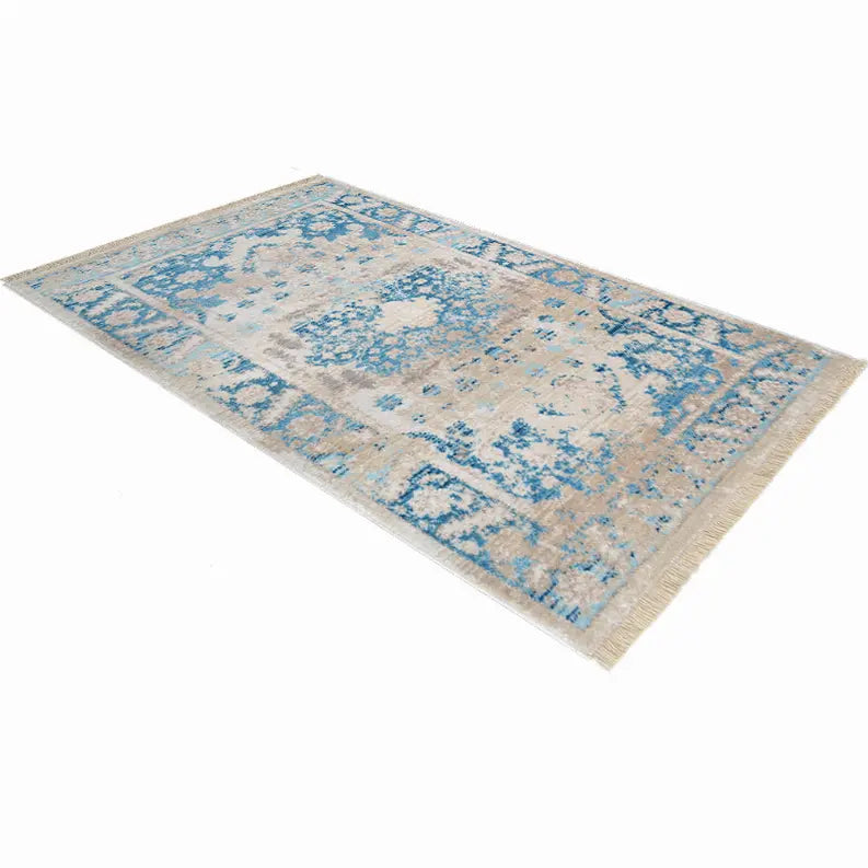 Rugsotic Carpets Machine Woven Crossweave Polyester Blue Area Rug Oriental Get My Rugs LLC