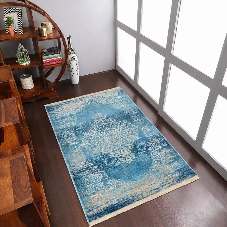 Rugsotic Carpets Machine Woven Crossweave Polyester Blue Area Rug Oriental Get My Rugs LLC