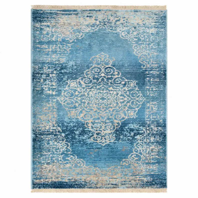 Rugsotic Carpets Machine Woven Crossweave Polyester Blue Area Rug Oriental Get My Rugs LLC