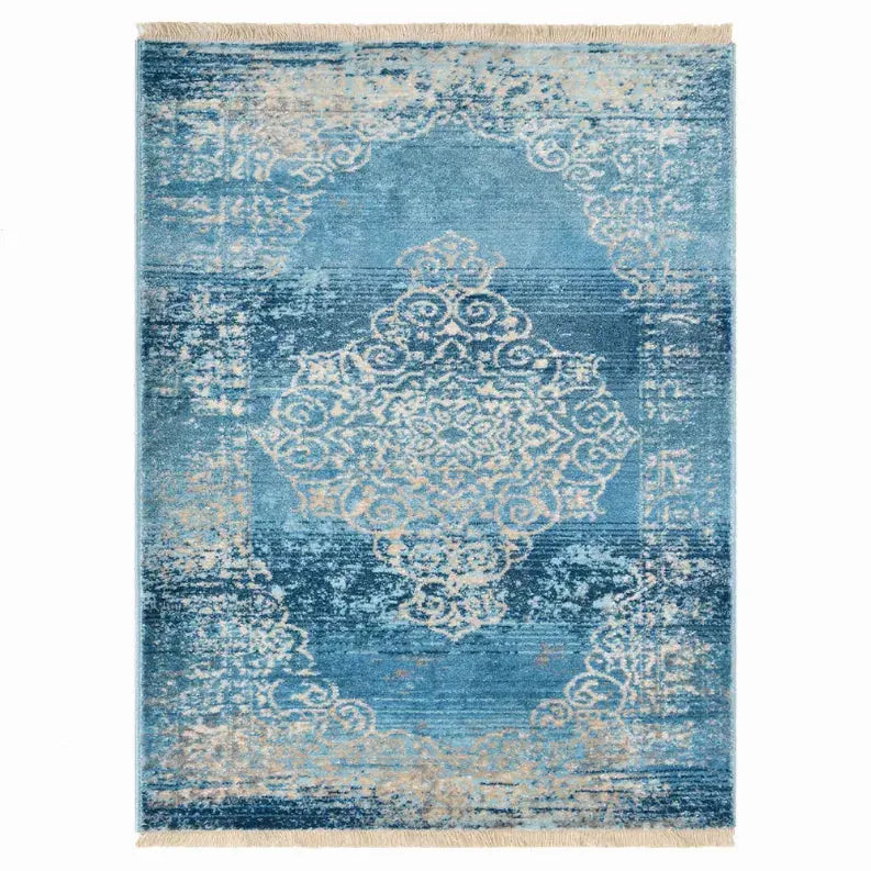 Rugsotic Carpets Machine Woven Crossweave Polyester Blue Area Rug Oriental Get My Rugs LLC