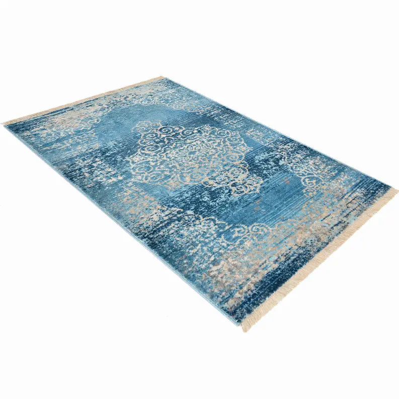 Rugsotic Carpets Machine Woven Crossweave Polyester Blue Area Rug Oriental Get My Rugs LLC