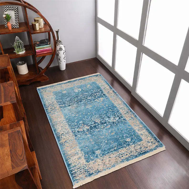 Rugsotic Carpets Machine Woven Crossweave Polyester Blue Area Rug Oriental Get My Rugs LLC
