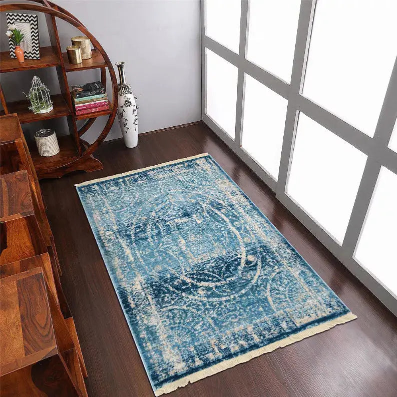 Rugsotic Carpets Machine Woven Crossweave Polyester Blue Area Rug Oriental Get My Rugs LLC