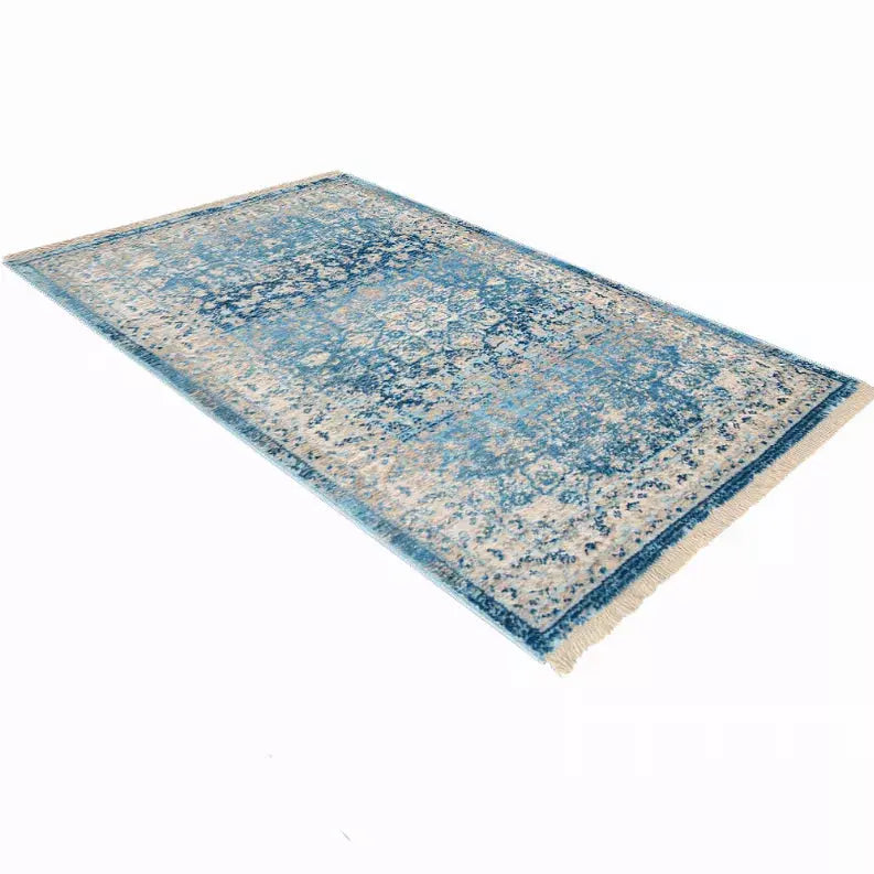 Rugsotic Carpets Machine Woven Crossweave Polyester Blue Area Rug Oriental Get My Rugs LLC