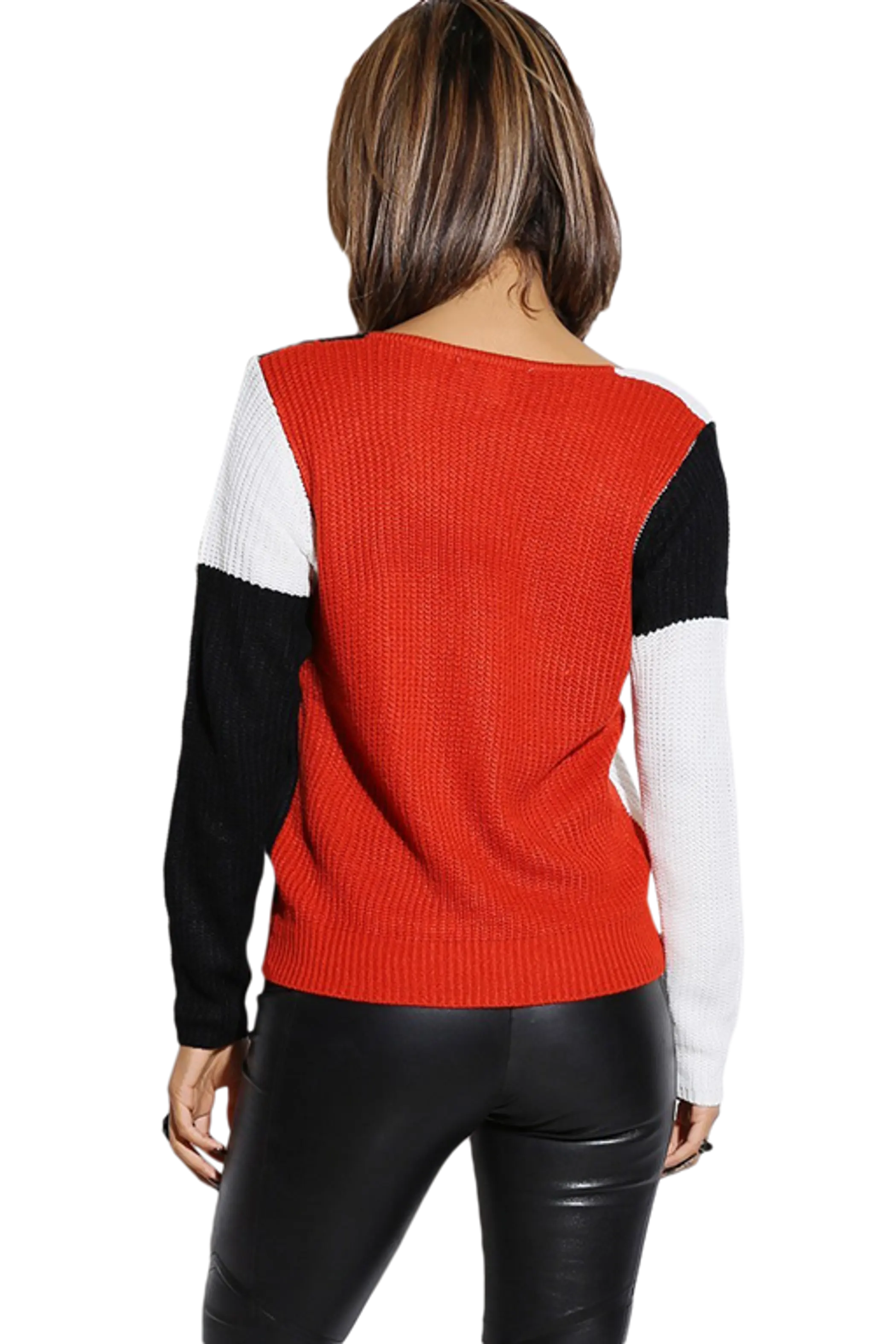 Rust Red/Black Color Block Sweater Knit Cardigan SurelyMine