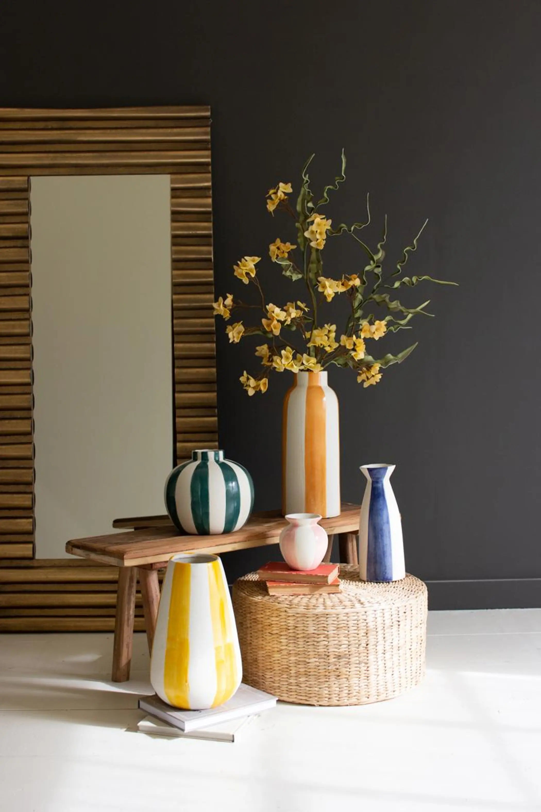 SET OF FIVE COLORED CERAMIC STRIPED VASES Kalalou