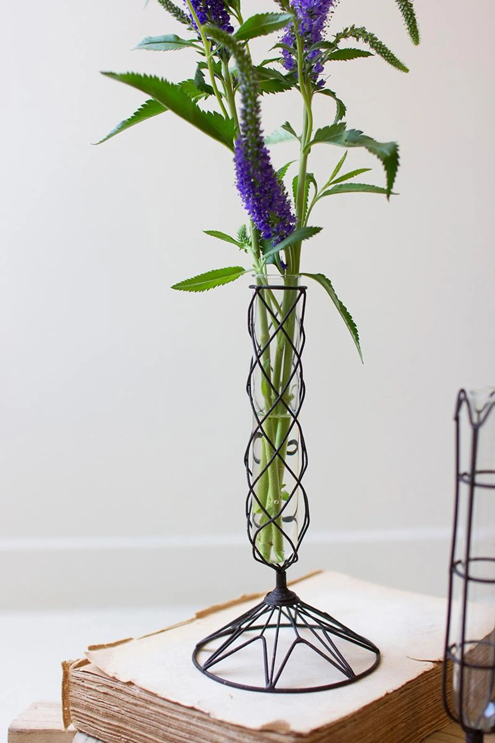 SET OF THREE WIRE WRAPPED GLASS BUD VASES Kalalou