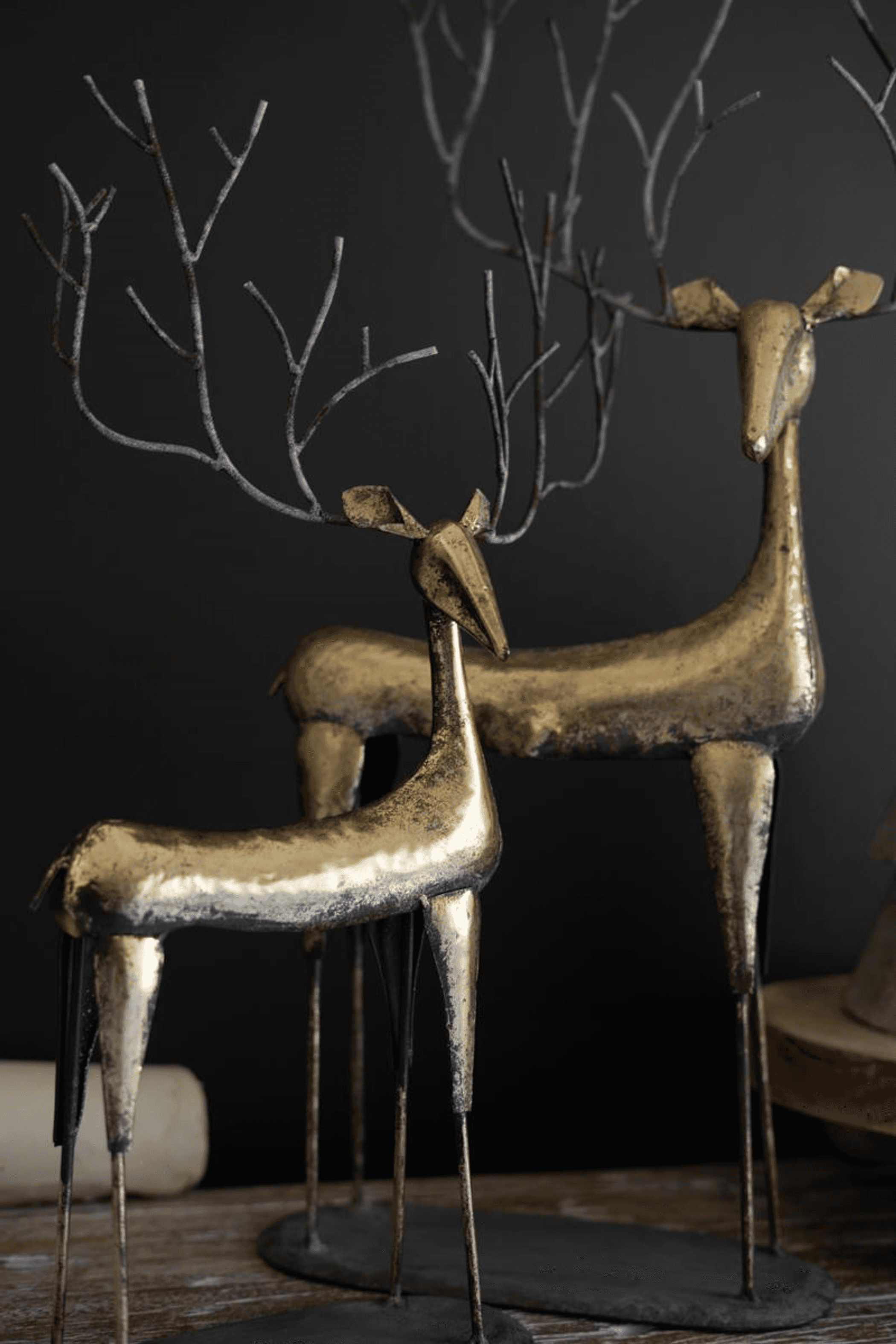 SET OF TWO ANTIQUE GOLD METAL CHRISTMAS DEER Kalalou
