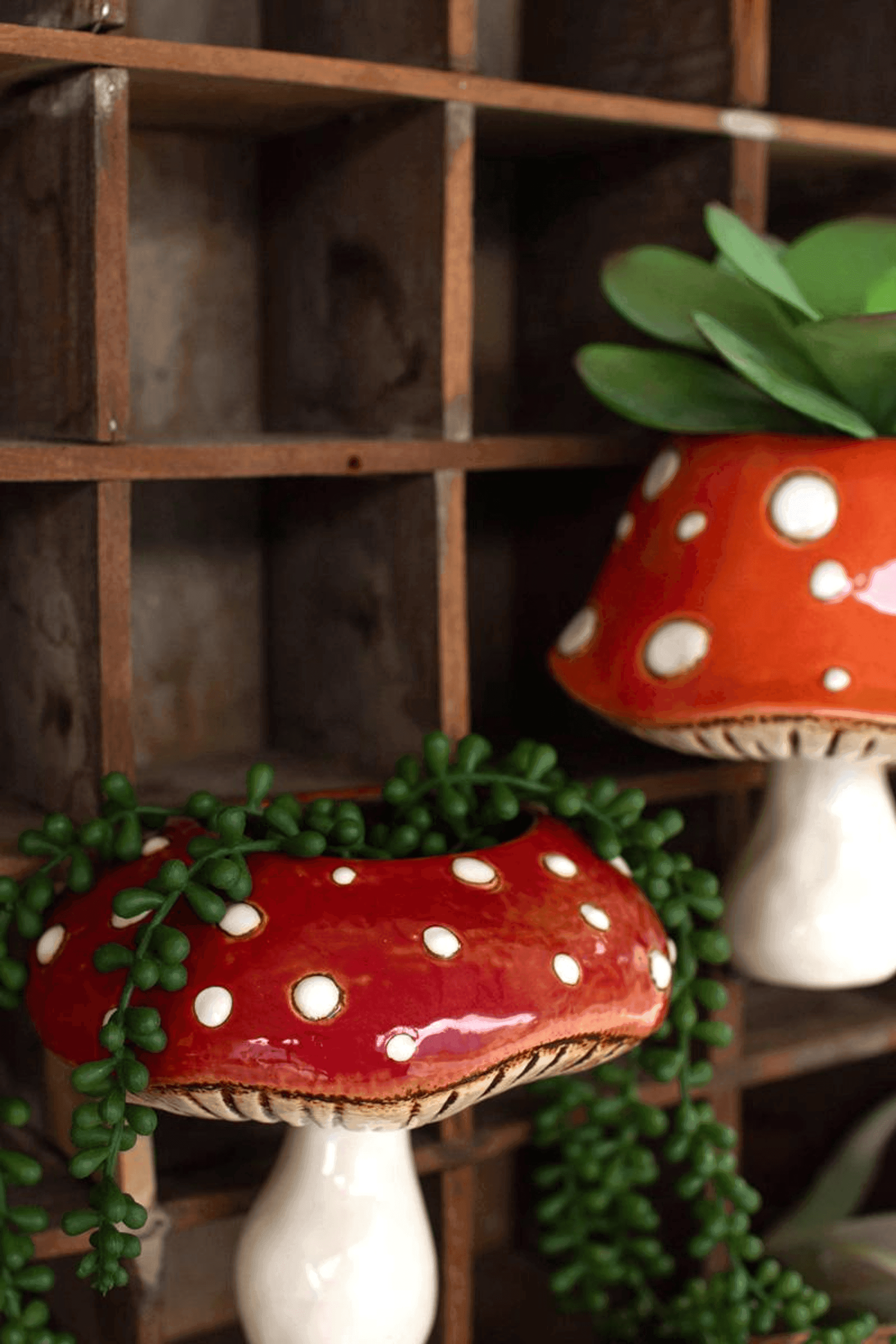 SET OF TWO CERAMIC TOADSTOOL WALL PLANTERS Kalalou