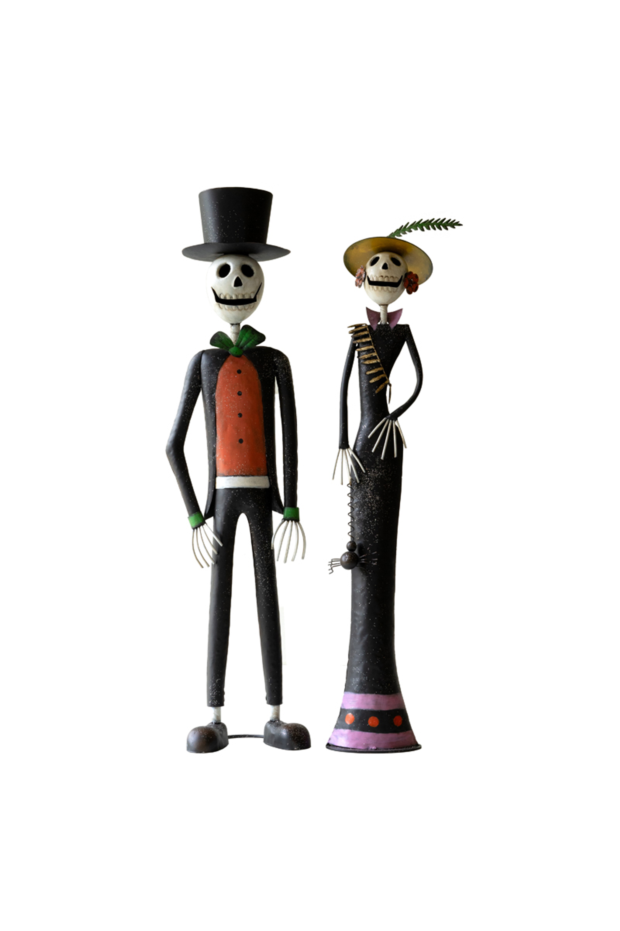 SET OF TWO PAINTED METAL HALLOWEEN DAY OF THE DEAD COUPLE Kalalou