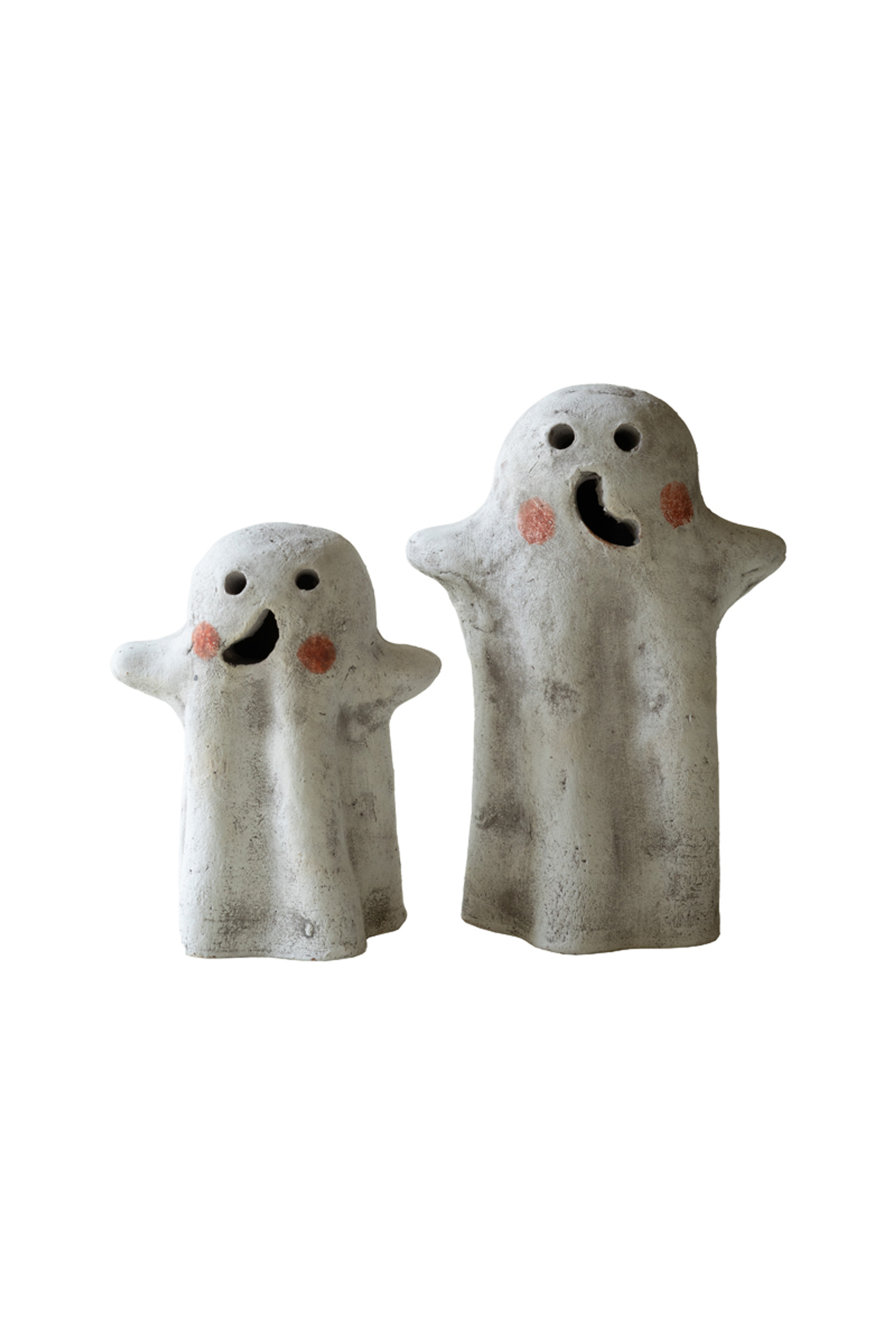 SET OF TWO TABLETOP CLAY GHOST LANTERNS Kalalou