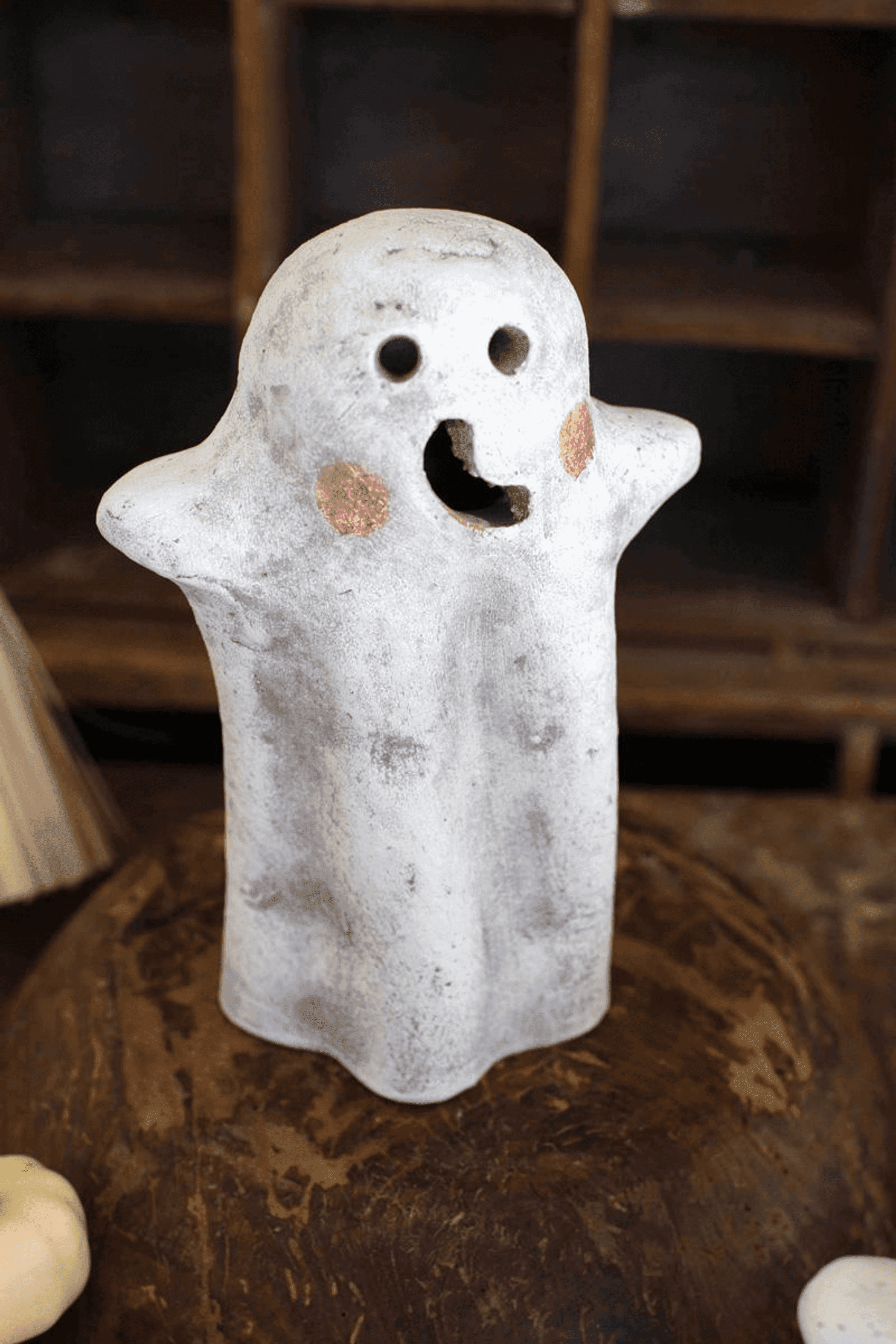 SET OF TWO TABLETOP CLAY GHOST LANTERNS Kalalou