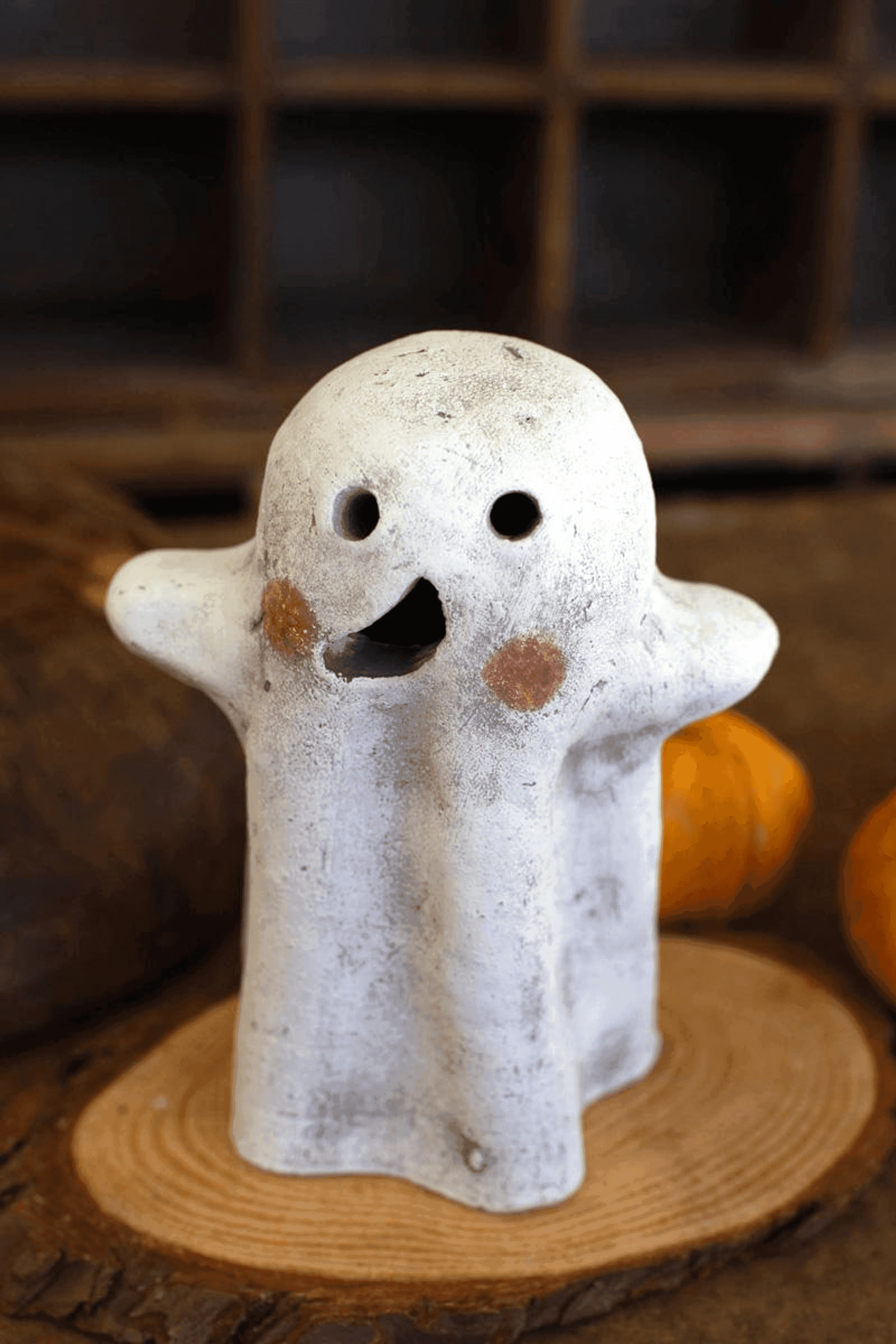 SET OF TWO TABLETOP CLAY GHOST LANTERNS Kalalou