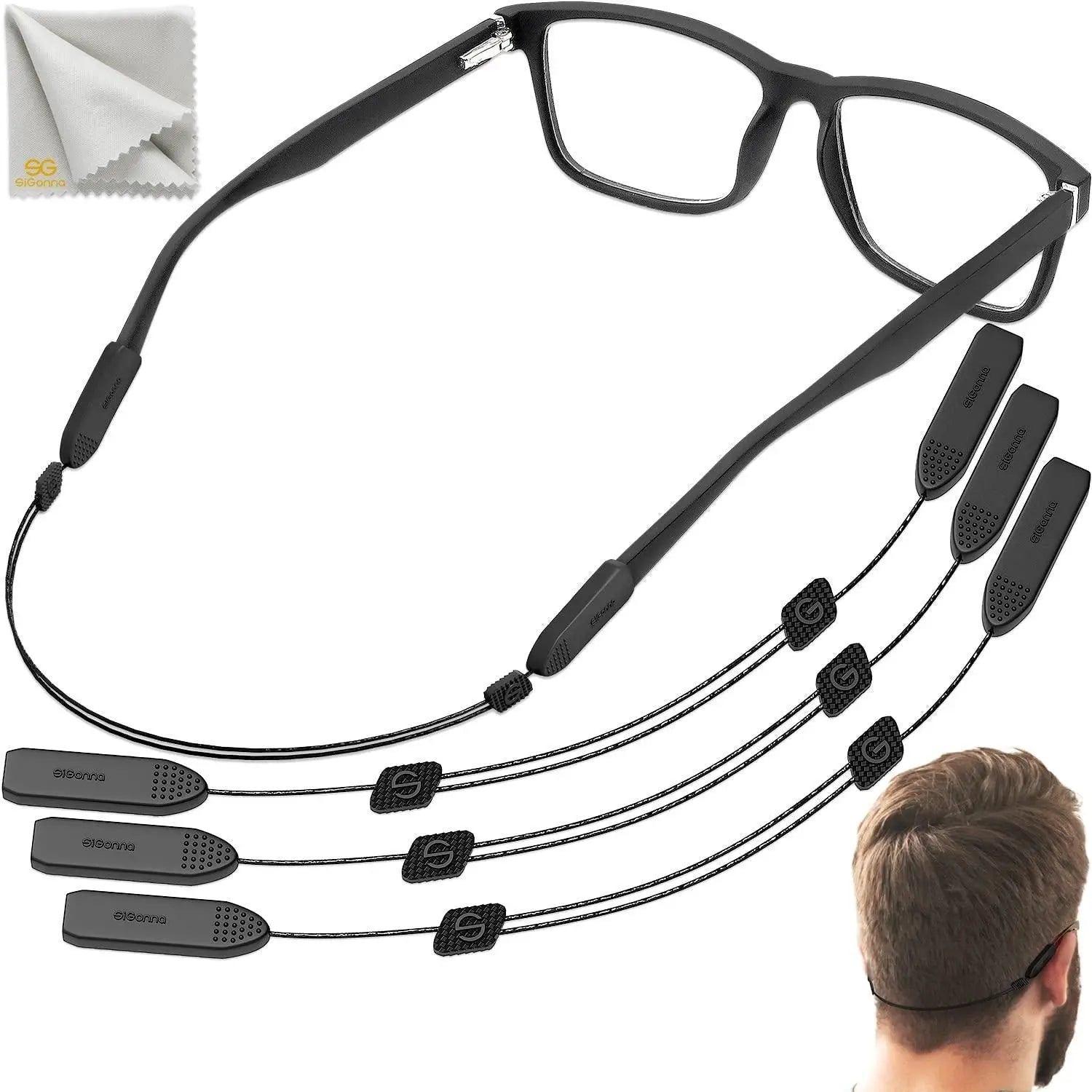 SIGONNA Adjustable Glasses Strap   3 Pcs Eyeglasses Strap Holders   No Tail Sunglasses Strap for Men Women   Eye Glasses Holders Around Head or Neck Glasses Lanyard String Straps Sigonna