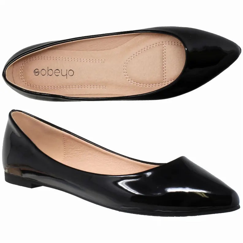 SOBEYO Womens Ballet Flats Patent Leather Pointed Toe Slip On Closed Toe Shoes SOBEYO