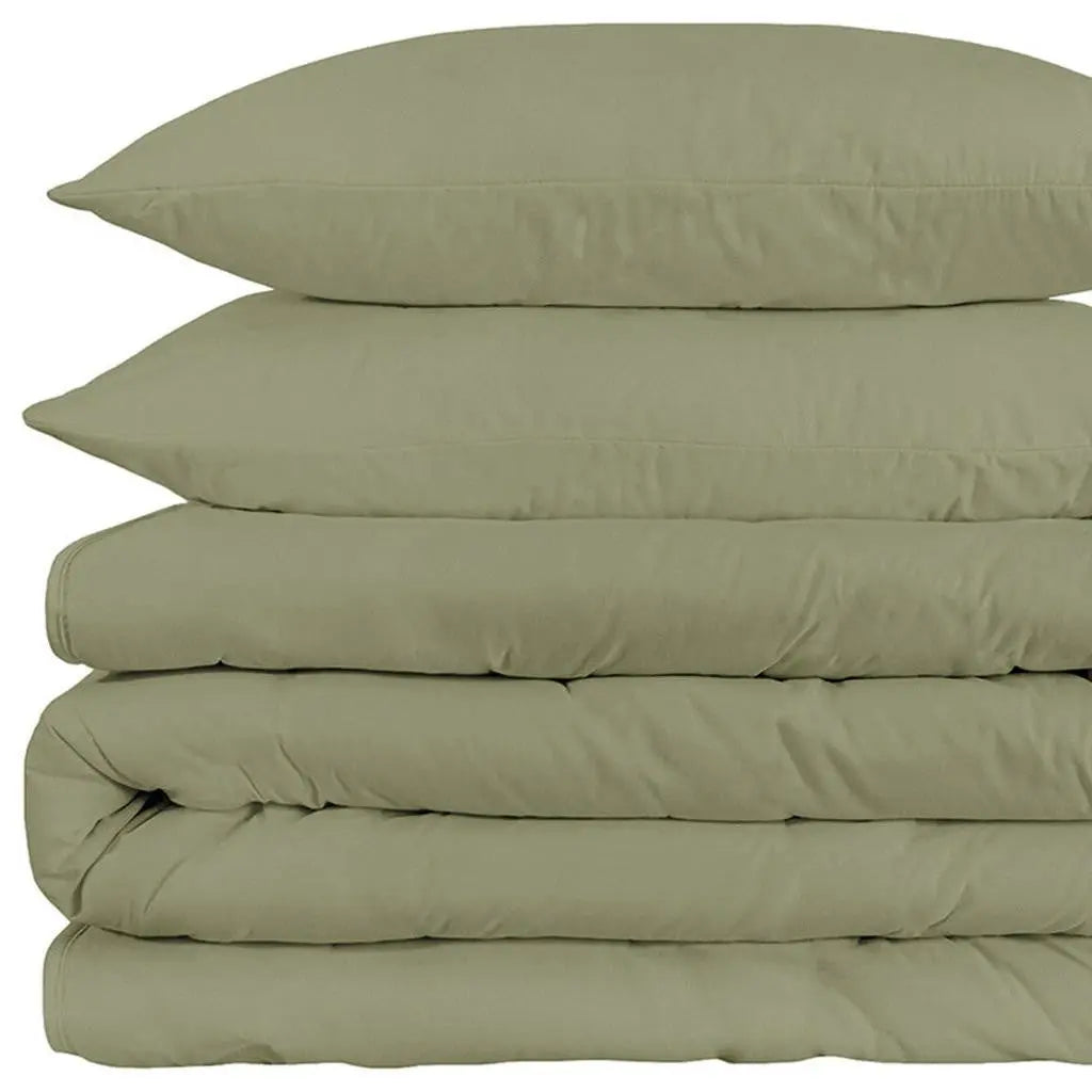 Sage Queen Cotton Blend 1200 Thread Count Washable Duvet Cover Set Homeroots Bed & Bath