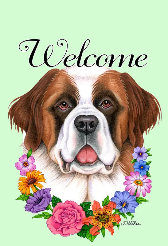 Saint Bernard- Best of Breed Welcome Flowers Garden Flag Best of Breed