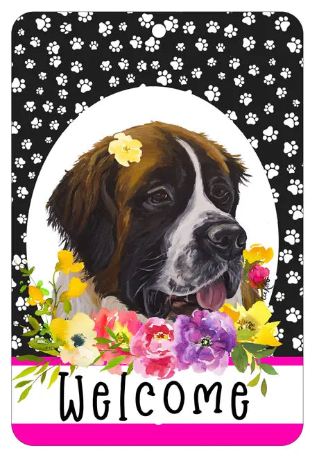 Saint Bernard - HHS Paw Prints Welcome Indoor/Outdoor Aluminum Sign Best of Breed