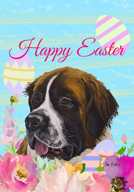 Saint Bernard - Hippie Hound Studios Easter  House and Garden Flags Best of Breed