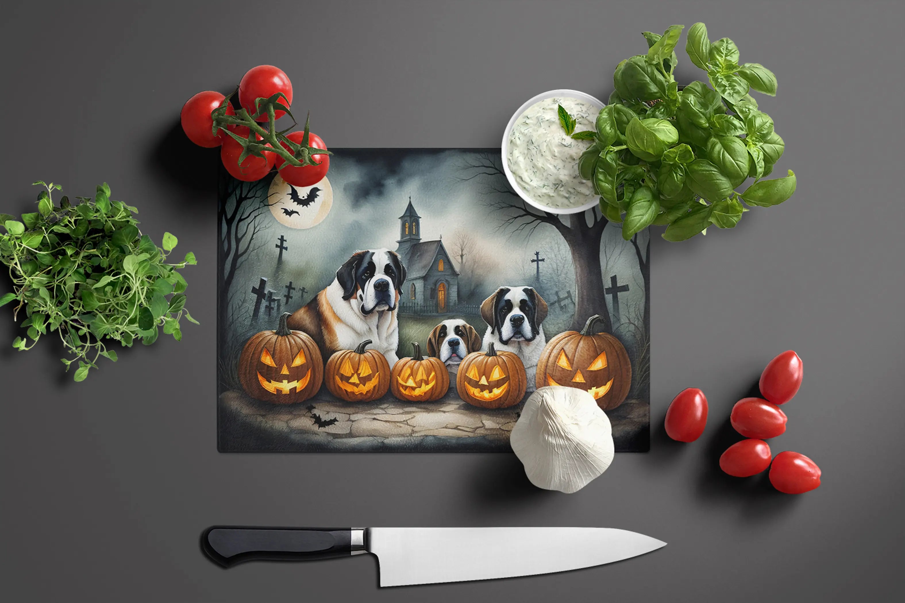 Saint Bernard Spooky Halloween Glass Cutting Board Caroline's Treasures