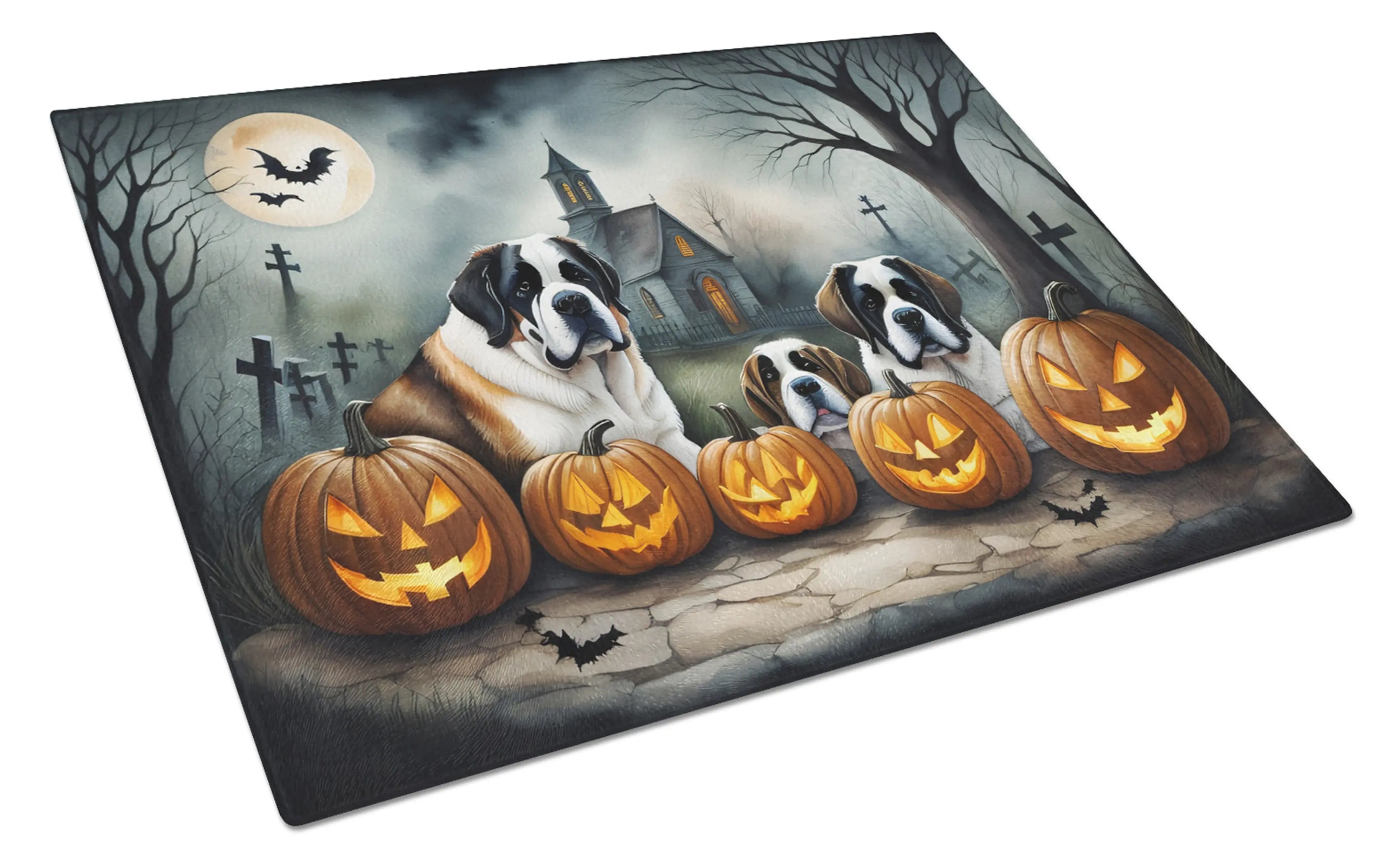 Saint Bernard Spooky Halloween Glass Cutting Board Caroline's Treasures