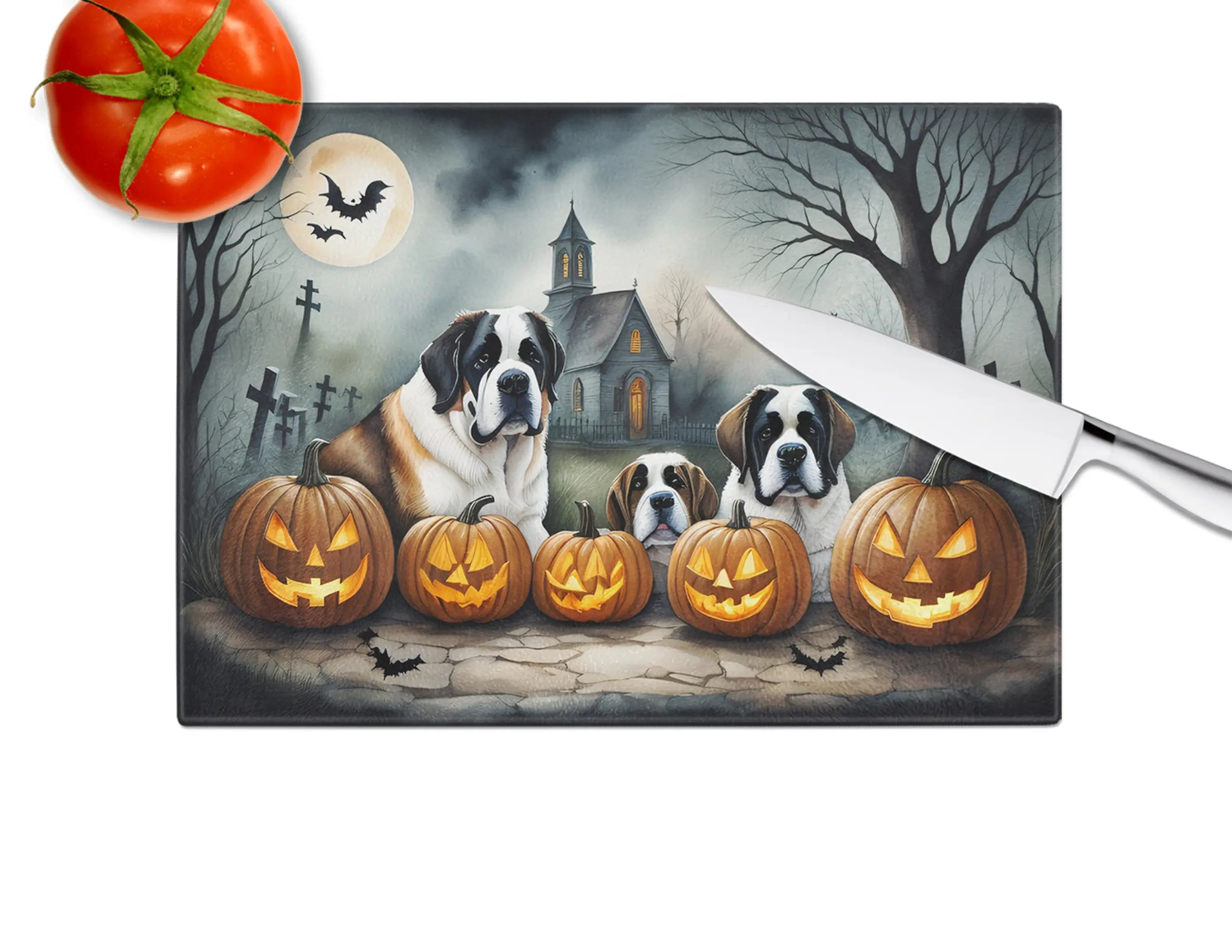 Saint Bernard Spooky Halloween Glass Cutting Board Caroline's Treasures