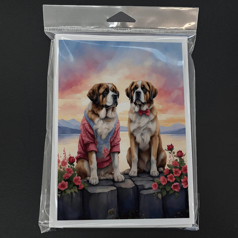 Saint Bernard Two Hearts Greeting Cards Pack of 8 Caroline's Treasures