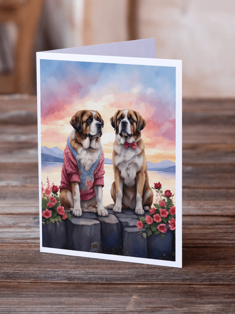 Saint Bernard Two Hearts Greeting Cards Pack of 8 Caroline's Treasures