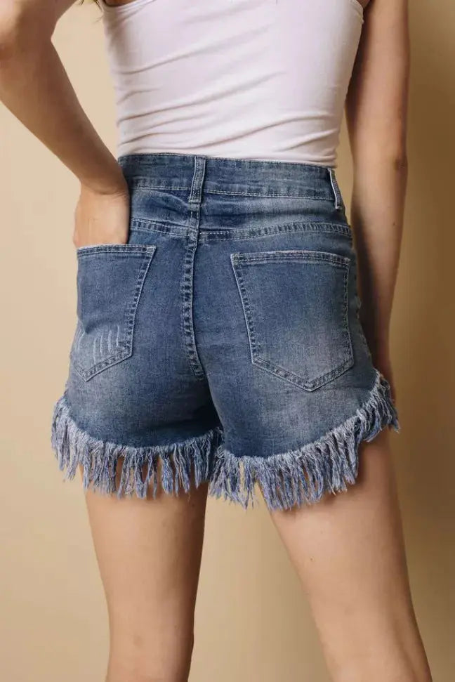 Salem Frayed Tasseled  Denim Shorts Stay Warm in Style