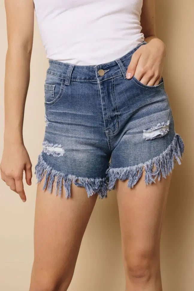 Salem Frayed Tasseled  Denim Shorts Stay Warm in Style