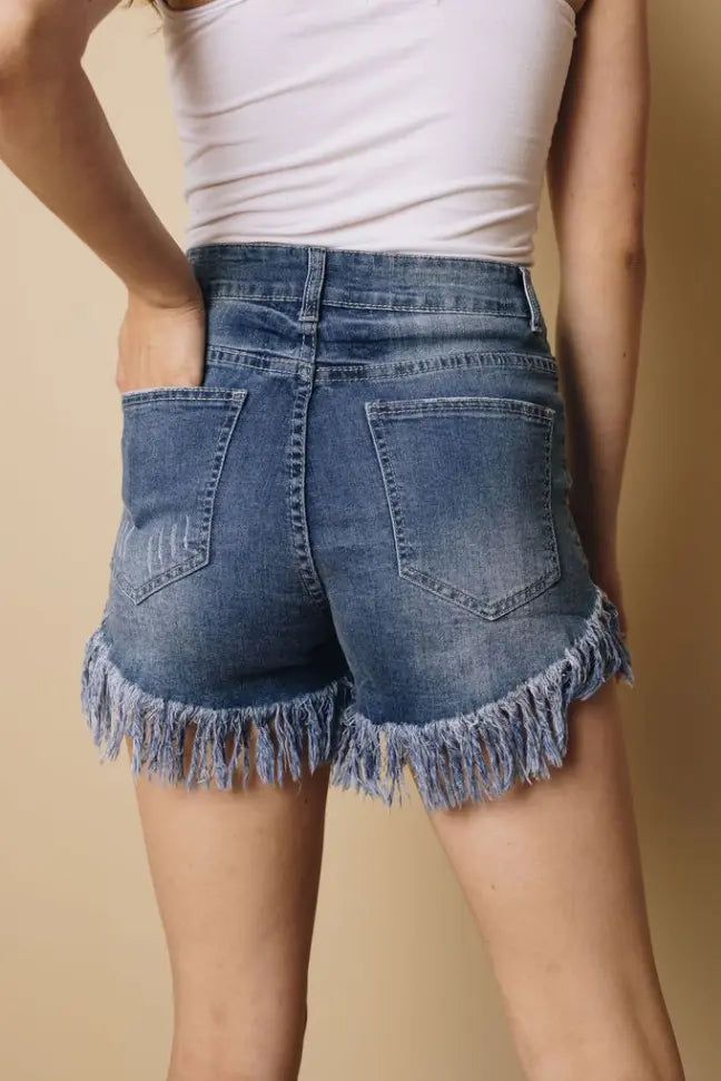 Salem Frayed Tasseled  Denim Shorts Stay Warm in Style