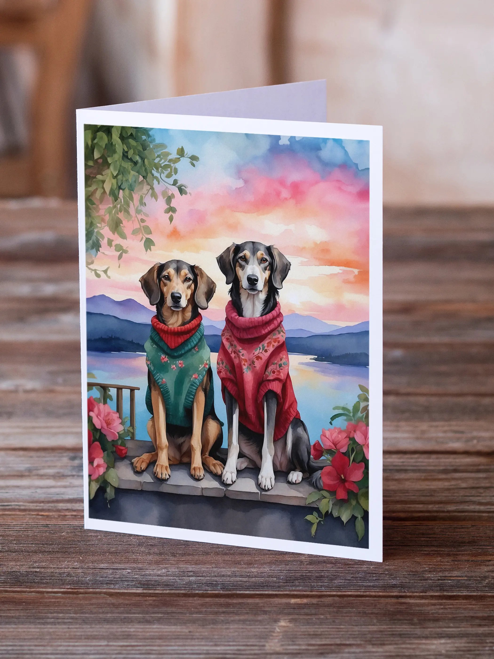 Saluki Two Hearts Greeting Cards Pack of 8 Caroline's Treasures
