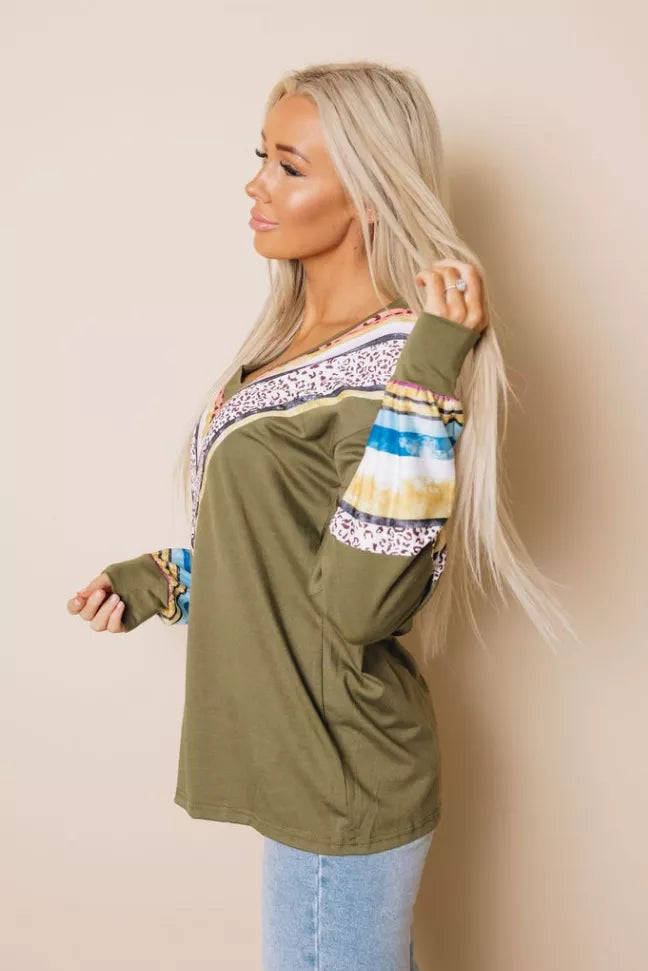 Sammy Striped Leopard Top Stay Warm in Style