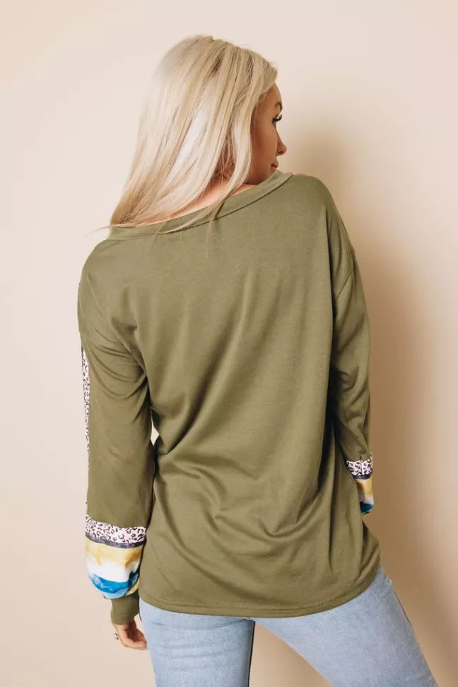 Sammy Striped Leopard Top Stay Warm in Style