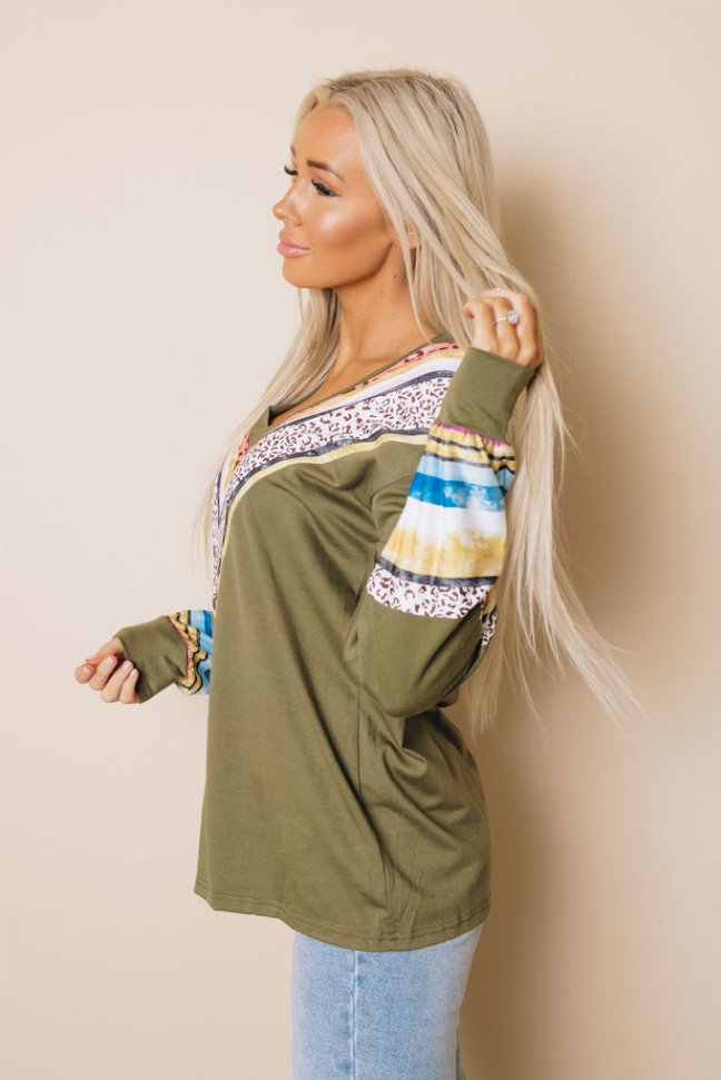 Sammy Striped Leopard Top Stay Warm in Style