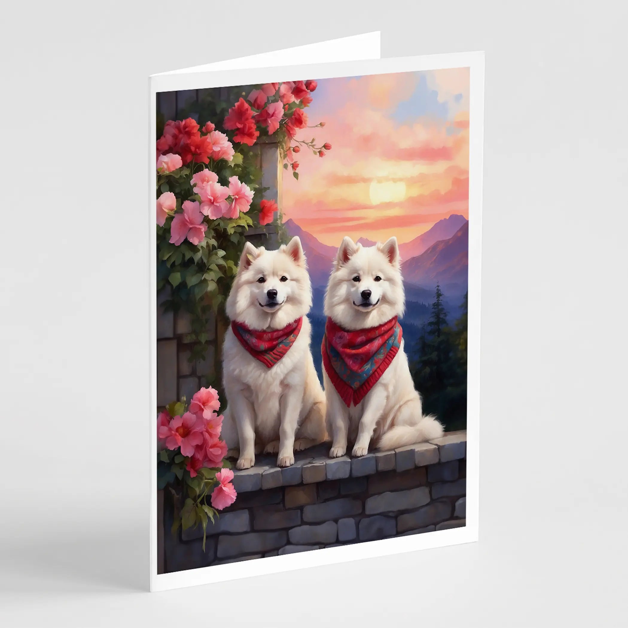 Samoyed Two Hearts Greeting Cards Pack of 8 Caroline's Treasures