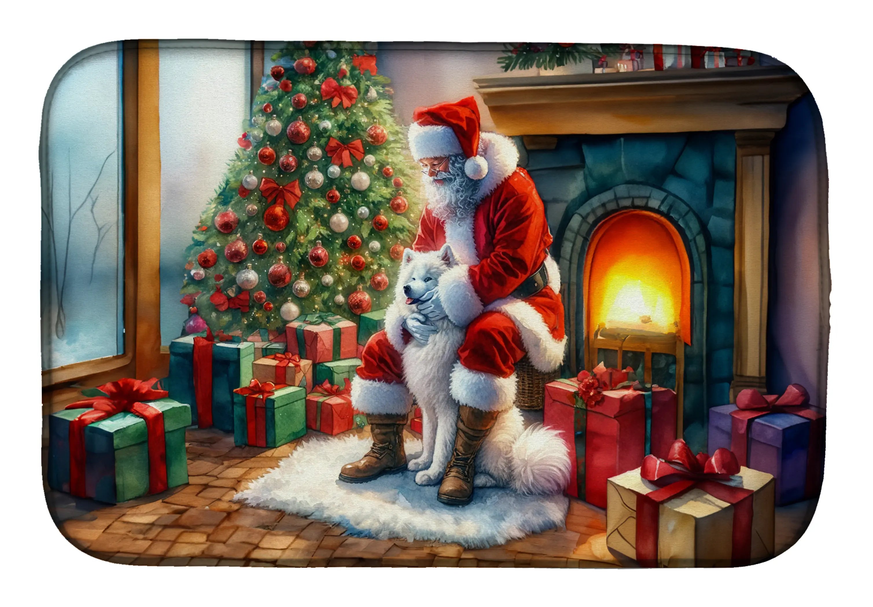 Samoyed and Santa Claus Dish Drying Mat Caroline's Treasures