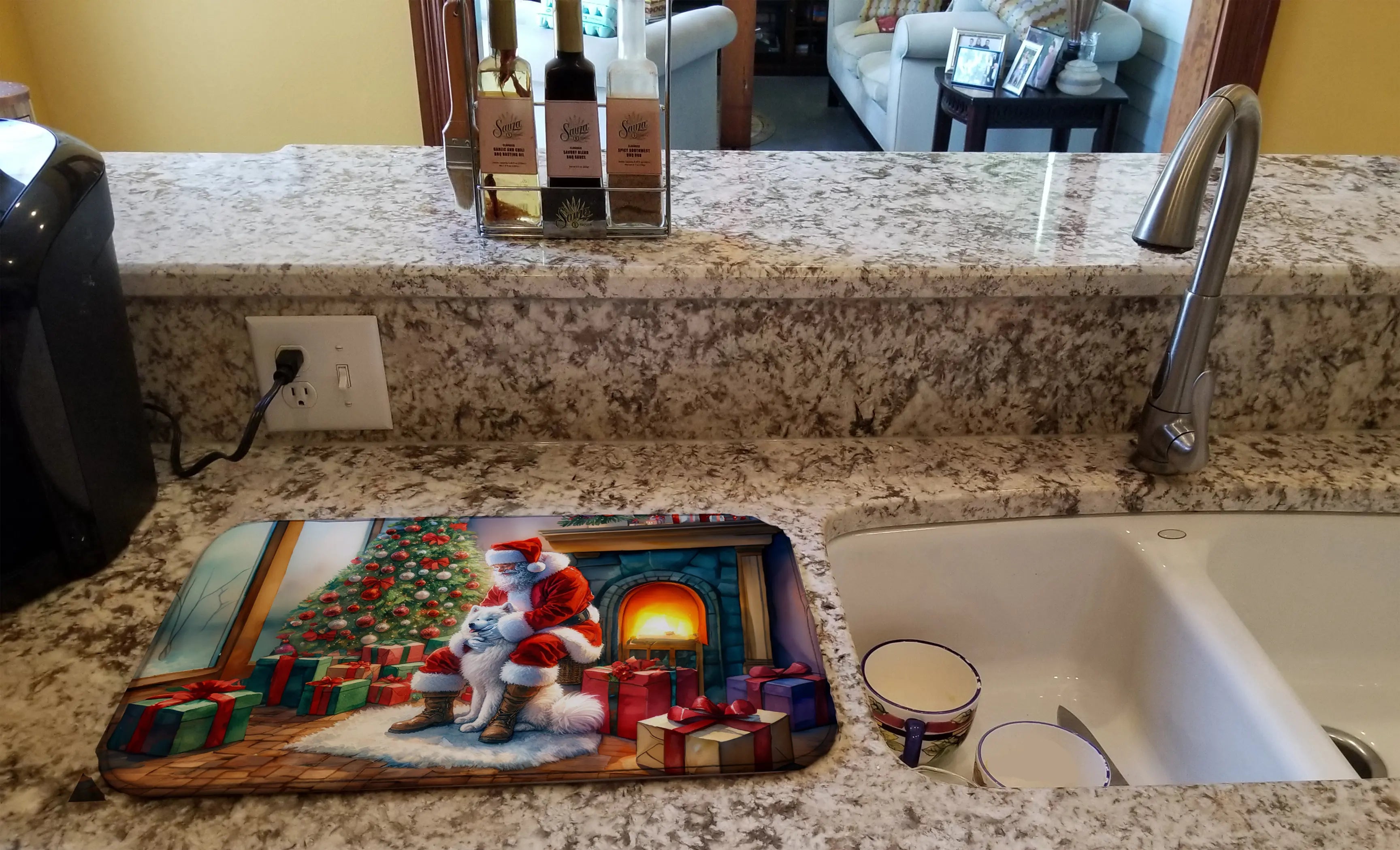 Samoyed and Santa Claus Dish Drying Mat Caroline's Treasures