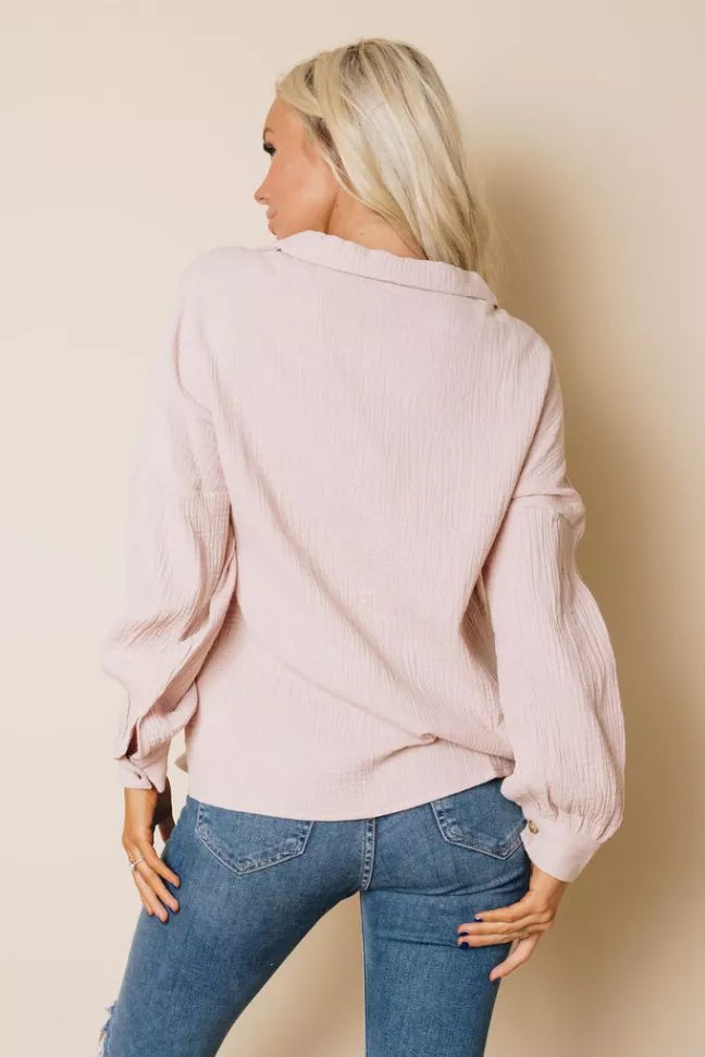 Saunders Button Up Top Stay Warm in Style