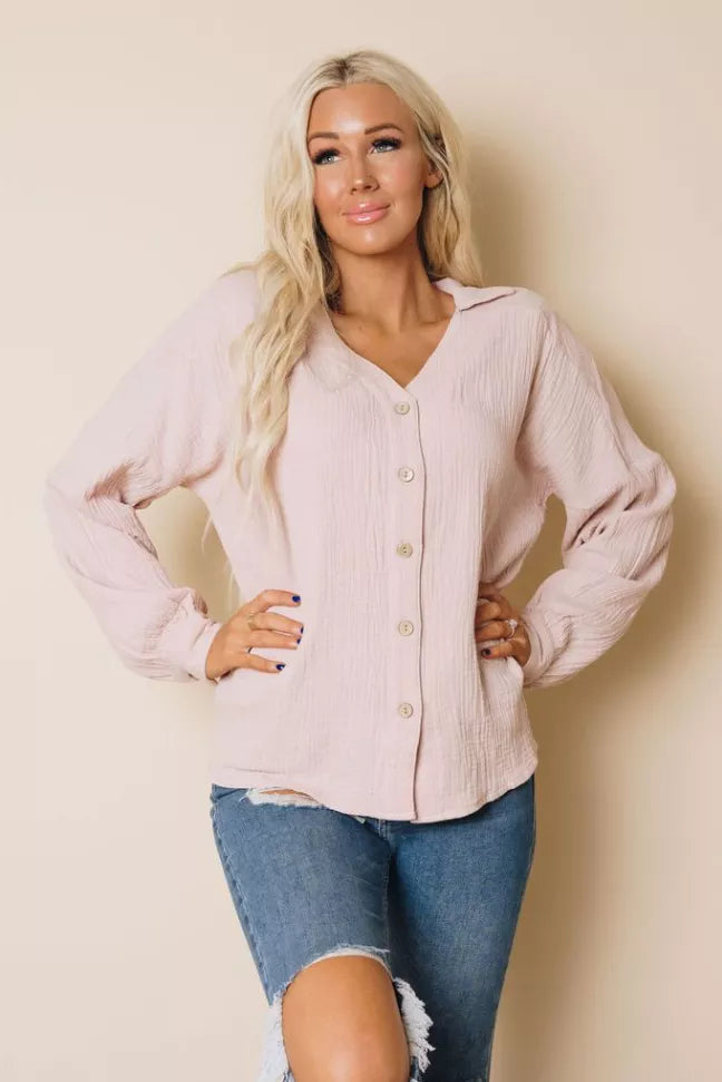 Saunders Button Up Top Stay Warm in Style