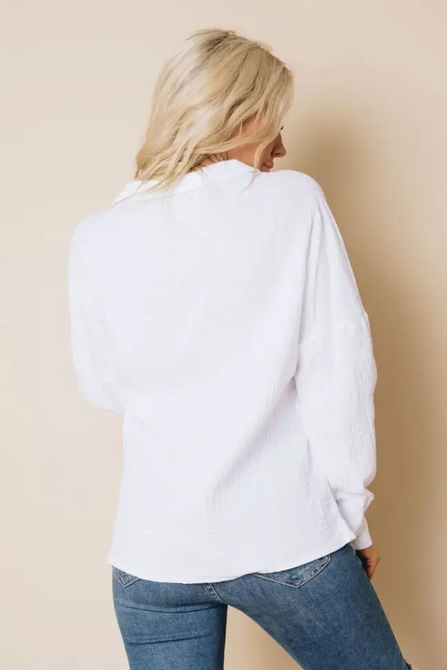 Saunders Button Up Top Stay Warm in Style