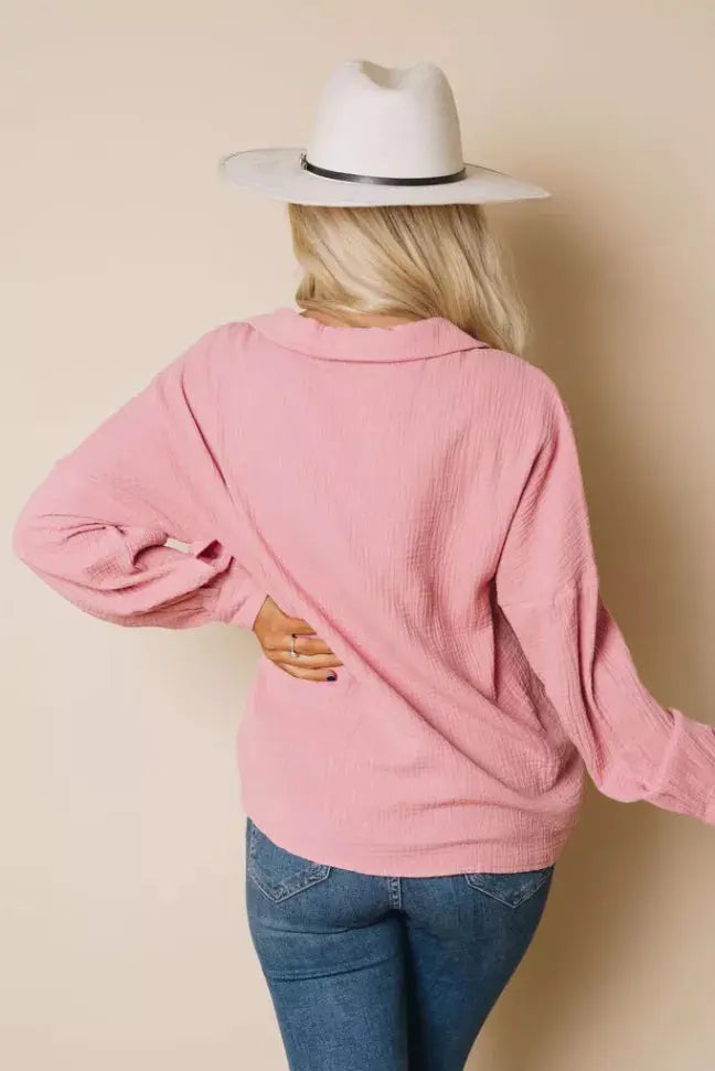 Saunders Button Up Top Stay Warm in Style
